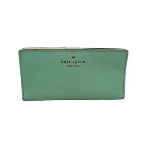 Kate Spade Cedar Street Wallet Turquoise Blue Fresh Air Leather Bifold Slim ~